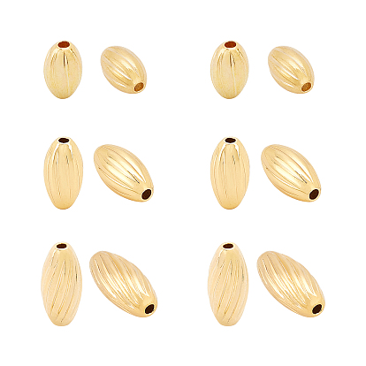 Brass Corrugated Beads, Textured, Oval