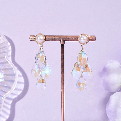 Серьги-гвоздики из ограненного стекла с подвесками в форме капли, с латунной фурнитурой для сережек-гвоздиков и 304 нержавеющей сталью, устойчивой к потускнению 304 элементами люстры из нержавеющей стали