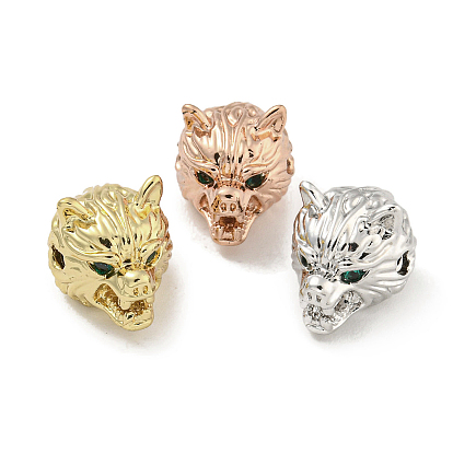 Латунные микропаве темно-зеленые бусины с фианитом, без кадмия, без никеля и без свинца, волк