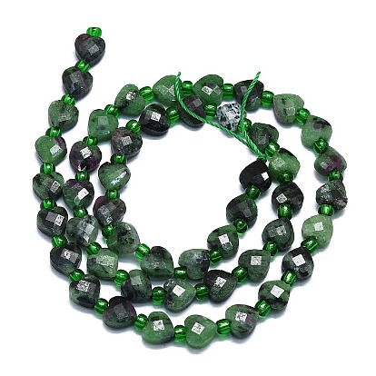 Natural Ruby in Zoisite Beads Strands, with Seed Beads, Faceted, Heart