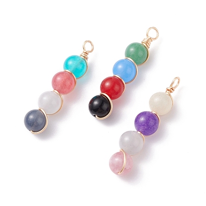Pendentifs en jade blanc naturel, avec du fil de cuivre enroulé, teint