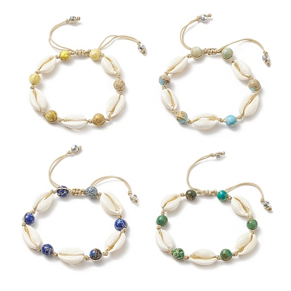 4 шт. 4 цветные браслеты из плетеных бусин из натуральной имперской яшмы и ракушек каури для женщин