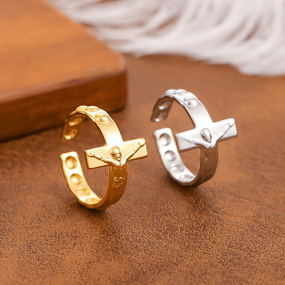 304 открытые кольца манжеты из нержавеющей стали, настоящее 18k позолоченное/цвет нержавеющей стали