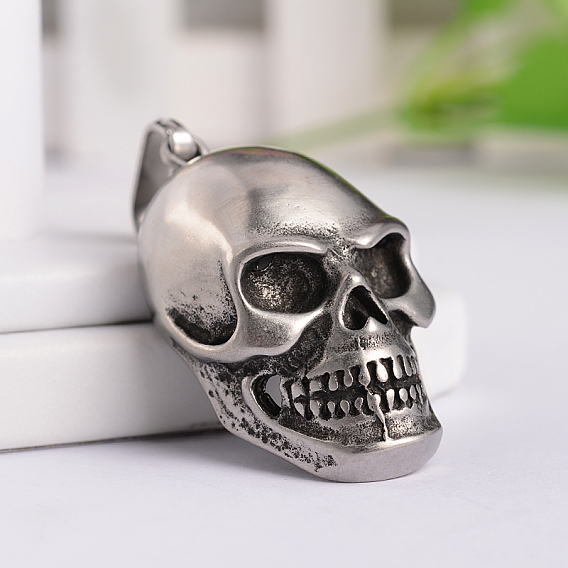 Retro 316 Surgical Stainless Steel Skull Pendants, 47.5x25x19mm, Hole: 6.5x11mm