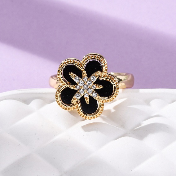 Вращающиеся кольца для пальцев с микропаве из кубического циркония из латуни, с эмалью, цветок, вращающиеся кольца для медитации, успокаивающей беспокойство