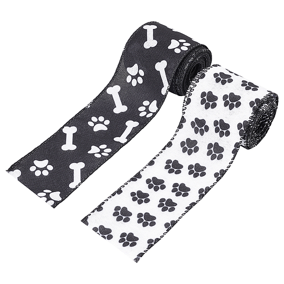 2Roll 2 Style Polyester Ribbon, Flat with Pattern