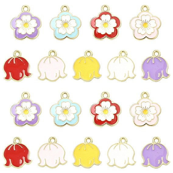 45шт. 9 цвета сплав эмалированные цветочные подвески, золотой свет
