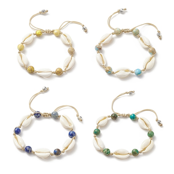 4 шт. 4 цветные браслеты из плетеных бусин из натуральной имперской яшмы и ракушек каури для женщин