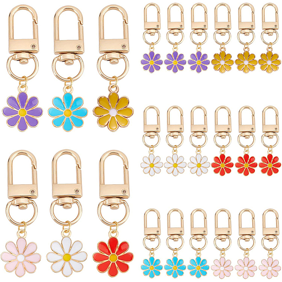 Alloy Enamel Keychain, with Zinc Alloy Swivel Clasps and 304 Stainless Steel Jump Rings, Daisy