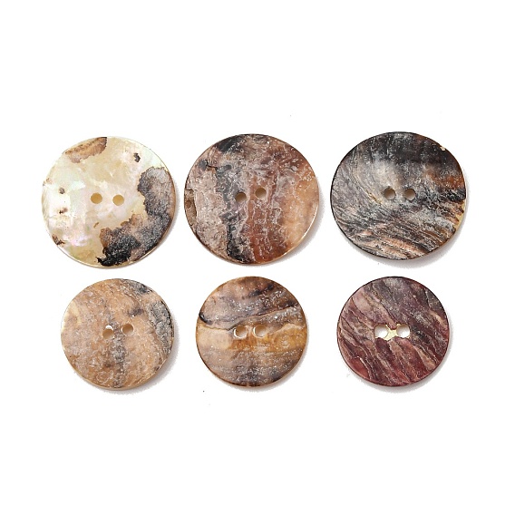 2-Hole Natural Akoya Shell Buttons, Flat Round