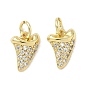 Brass Micro Pave Cubic Zirconia Pendants, Shark Tooth Shape Charms, Long-Lasting Plated, Cadmium Free & Lead Free, Rack Plating, with Jump Ring