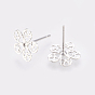 Brass Stud Earring Findings, with Loop, Flower, Real Platinum Plated