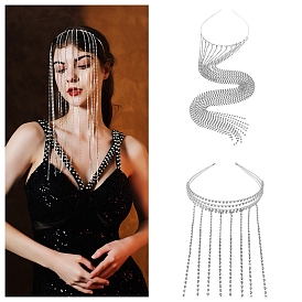 Rhinestone Cup Chain Tassel Hair Bands, Veil Hair Jewelry for Women and Girls Decoration