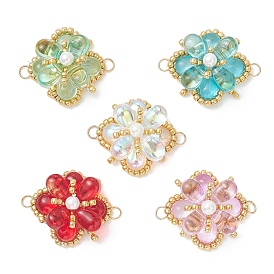 Подвески-соединители из стеклянных и бисера, золотые, цветок