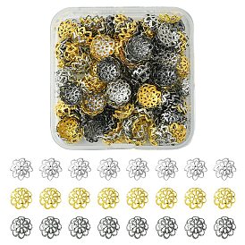 300Pcs 3 Colors Iron Fancy Bead Caps, Flower, Multi-Petal