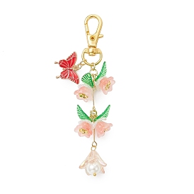 Décorations de pendentifs de fleurs en acrylique, avec fermoirs mousquetons pivotants en alliage et pendentifs papillon en alliage émaillé