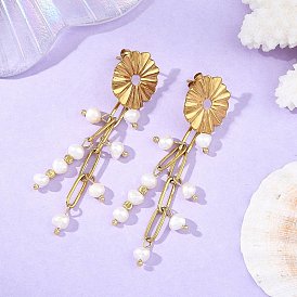 304 серьги из нержавеющей стали, Женские серьги-подвески из латуни с натуральным жемчугом