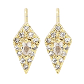 Brass Micro Pave Clear Cubic Zirconia Studs Earring, Rhombus