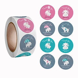 Paper Round Dot Thank You Sticker Rolls, Elephant Gift Decals for Gift Seal Decor