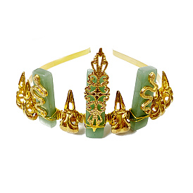 Natural Green Aventurine Hair Bands, Crown Alloy Hair Bands, for Women Girls