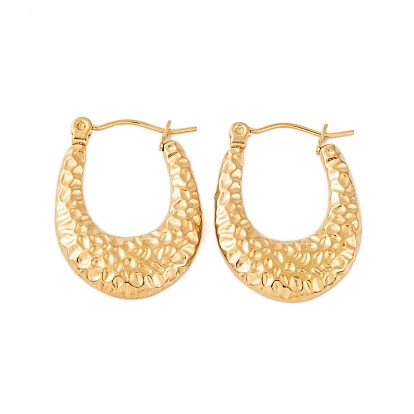 Ion Plating(IP) 304 Stainless Steel Hoop Earrings for Women, Textured Oval