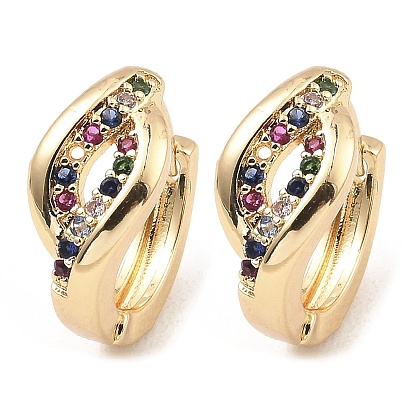 Brass with Colorful Cubic Zirconia Hoop Earrings, Hollow Horse Eye
