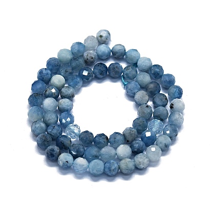 Natural Aquamarine Beads Strands, Faceted(64 Facets), Round
