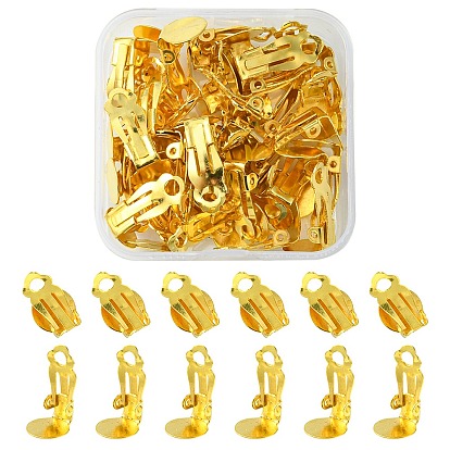 50Pcs Iron Clip-on Earring Settings, Flat Round