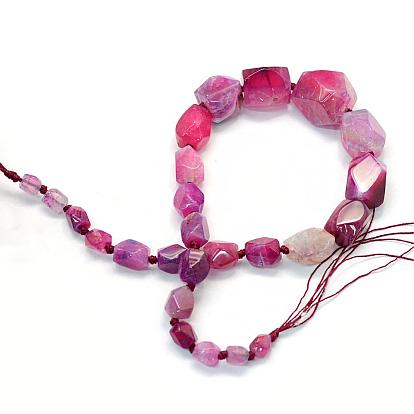 Faceted Nuggets Natural Dyed Agate Graduated Beads Strands, 14~35x13~28x11~13mm, Hole: 2~3mm, about 17~21pcs/strand, 15.7 inch