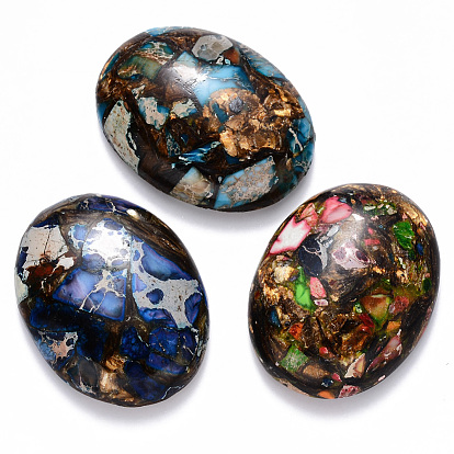 Assembled Synthetic Imperial Jasper and Bronzite  Cabochons, Dyed, Oval