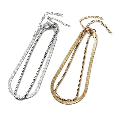 304 браслеты на ногу из двухслойной плоской цепочки-змейки и цепочки-коробки из нержавеющей стали для женщин