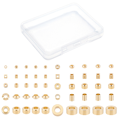 60Pcs 10 Style Brass Beads, Long-Lasting Plated, Column