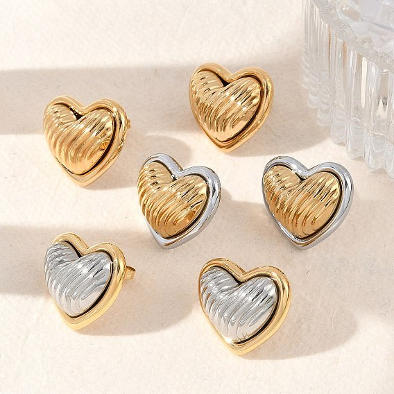 304 двухцветные серьги-гвоздики в форме сердца из нержавеющей стали