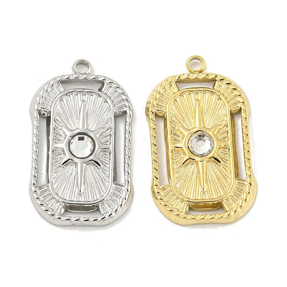 304 из нержавеющей стали горный хрусталь подвески, прямоугольник с солнечным шармом