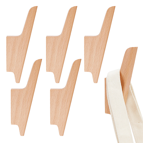 6Pcs Wooden Wall-mounted Coat Rack, with Iron Screws