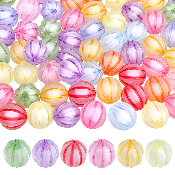 100Pcs Electroplate Transparent Acrylic Beads, Pumpkin, Frosted