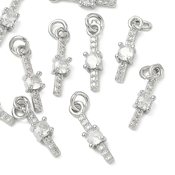 SHEGRACE Brass Micro Pave Cubic Zirconia Pendants, Cadmium Free & Nickel Free & Lead Free, Rectangle Charms, Clear