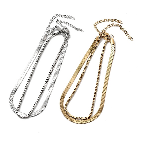 304 браслеты на ногу из двухслойной плоской цепочки-змейки и цепочки-коробки из нержавеющей стали для женщин