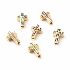 Rack Plating Brass Cubic Zirconia Beads, Cadmium Free & Lead Free, Real 18K Gold Plated, Cross