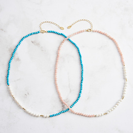 Faceted Round Natural Gemstone & Shell Pearl Beaded Necklaces, with 925 Sterling Silver End Chains, Real 14K Gold Plated