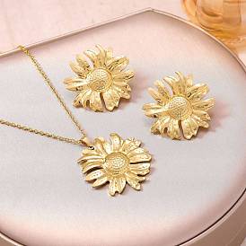 304 Наборы из кулонов-подсолнухов и сережек-гвоздиков из нержавеющей стали