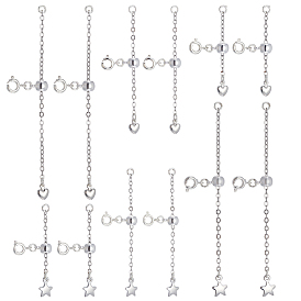 12шт. 6 стили латунные концы с цепочкой, Сердце и звезда, с латунными пружинными кольцами-застежками