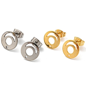201 Stainless Steel Stud Earring Findings, with 304 Stainless Steel Pin & Hole & Friction Ear Nuts, Hollow Out Flat Round