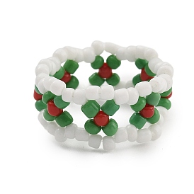 Christmas Theme Glass Seed Beads Stretch Rings for Women