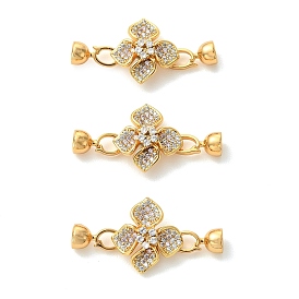 Fermoirs à rabat en laiton Shegrace micro-pavés de zircon cubique transparent, fleur, sans cadmium et sans plomb et sans nickel