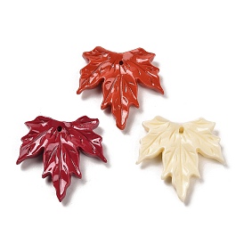 Autumn Synthetic Coral Dyed Pendants, Maple Leaf Charms