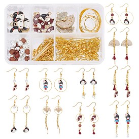 SUNNYCLUE DIY Earring Making Kits, Including Alloy Pendants & Links, Brass Chains & Linking Rings & Earring Hook & Jump Rings & Pins, Glass Pearl Beads, Polycotton Tassel & 304 Stainless Steel Pendants