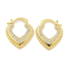 Rack Plating Brass Micro Pave Cubic Zirconia Heart Hoop Earrings for Women, Long-Lasting Plated, Cadmium Free & Lead Free