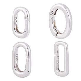 4 шт. 4 стили 925 кольца с пружинным затвором из стерлингового серебра, овальные