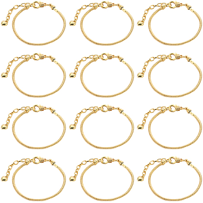 14шт. латунные браслеты в европейском стиле, с железной цепочкой-удлинителем и биркой в виде сердца